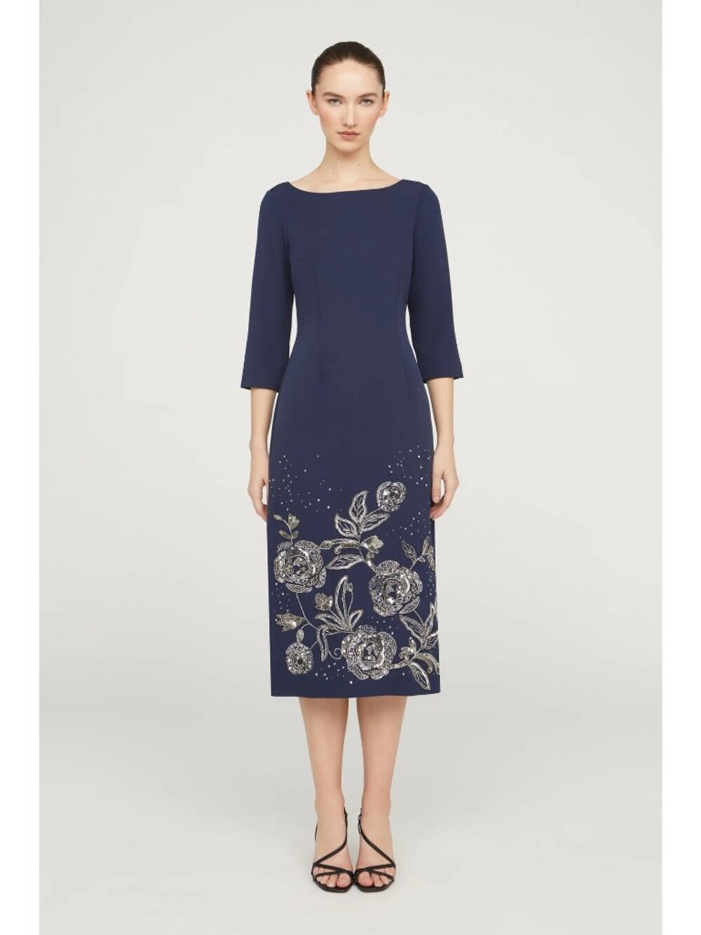 JS Collection Delilah Women’s Navy Floral Sequined Beaded Cocktail Dress Size 12